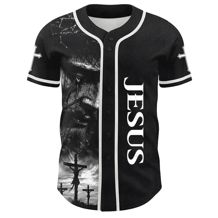 Christianartworkshop Jesus Kreuzigung Benutzerdefinierter Name Nummer Kreuz Ärmel Unisex Baseballtrikot - image 3