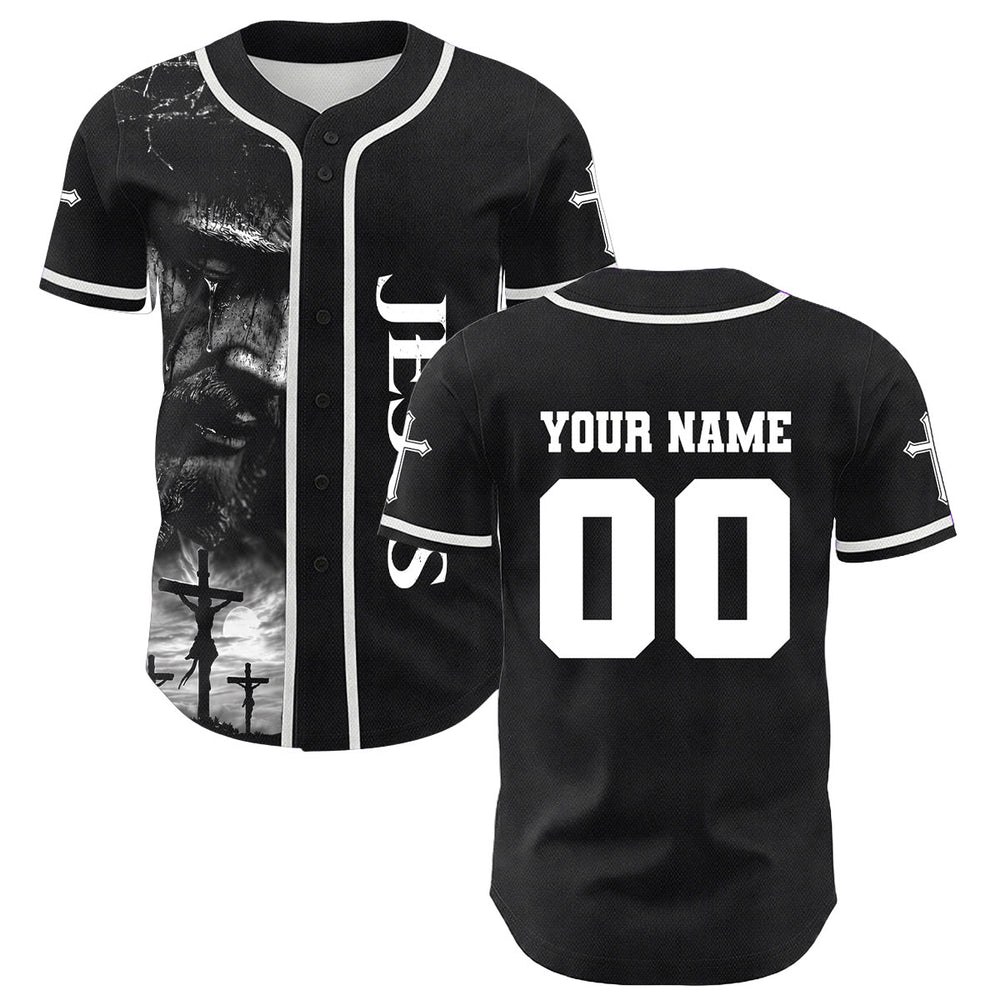 Christianartworkshop Jesus Kreuzigung Benutzerdefinierter Name Nummer Kreuz Ärmel Unisex Baseballtrikot - image 1