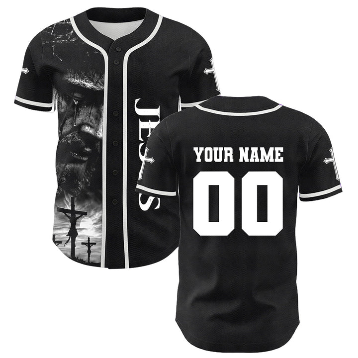 Christianartworkshop Jesus Kreuzigung Benutzerdefinierter Name Nummer Kreuz Ärmel Unisex Baseballtrikot - image 1