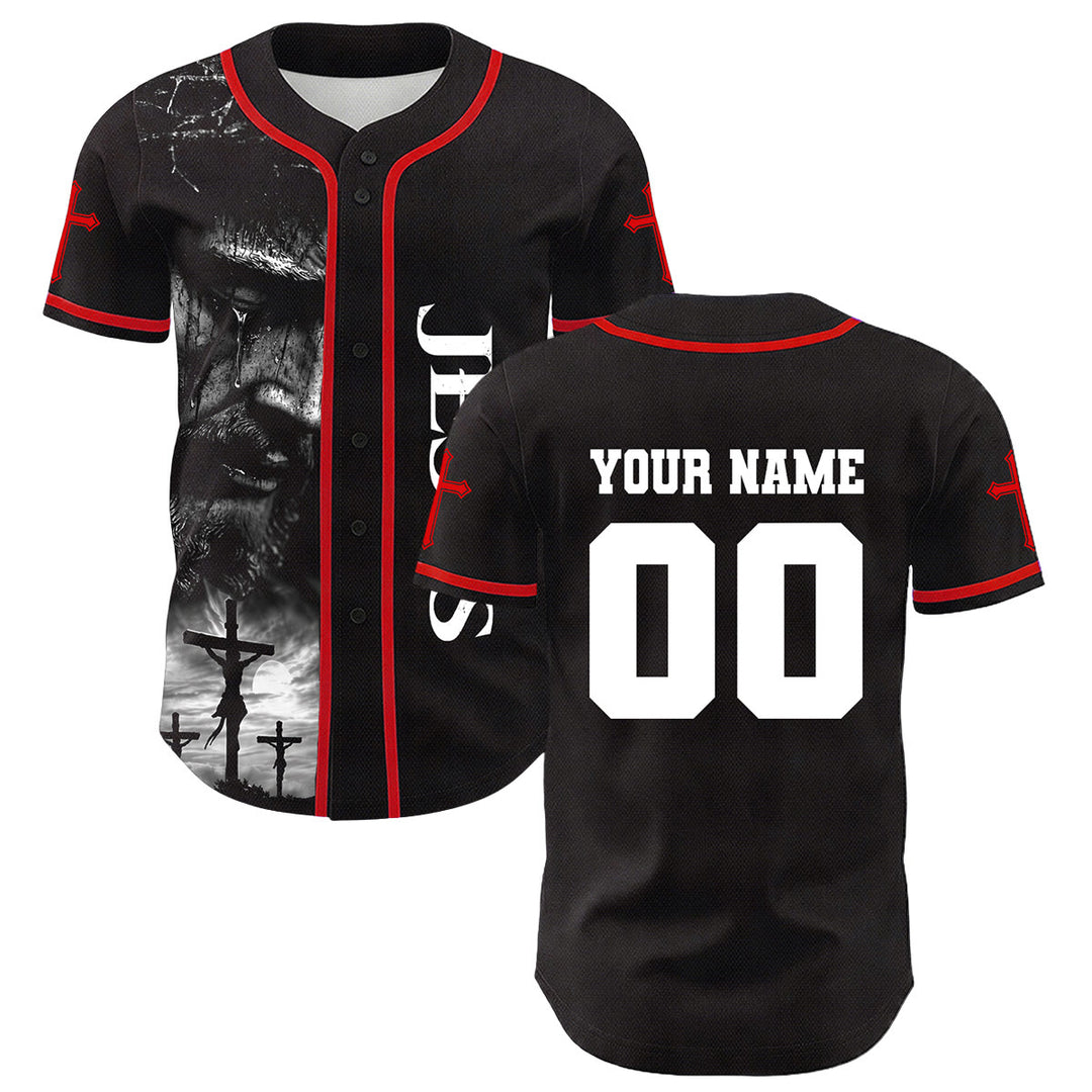 Christianartworkshop Jesus Kreuzigung Benutzerdefinierter Name Nummer Kreuz Ärmel Unisex Baseballtrikot - image 21