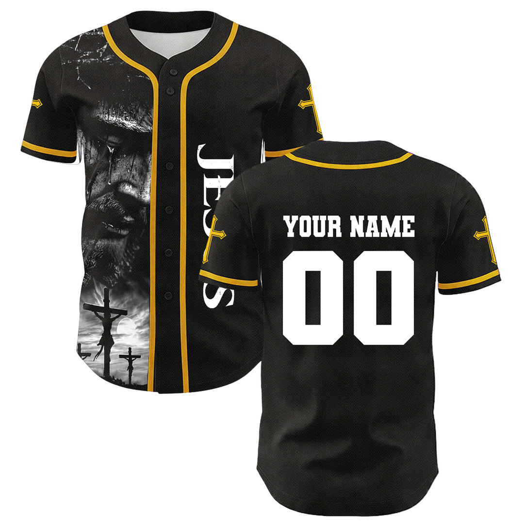 Christianartworkshop Jesus Kreuzigung Benutzerdefinierter Name Nummer Kreuz Ärmel Unisex Baseballtrikot - image 9
