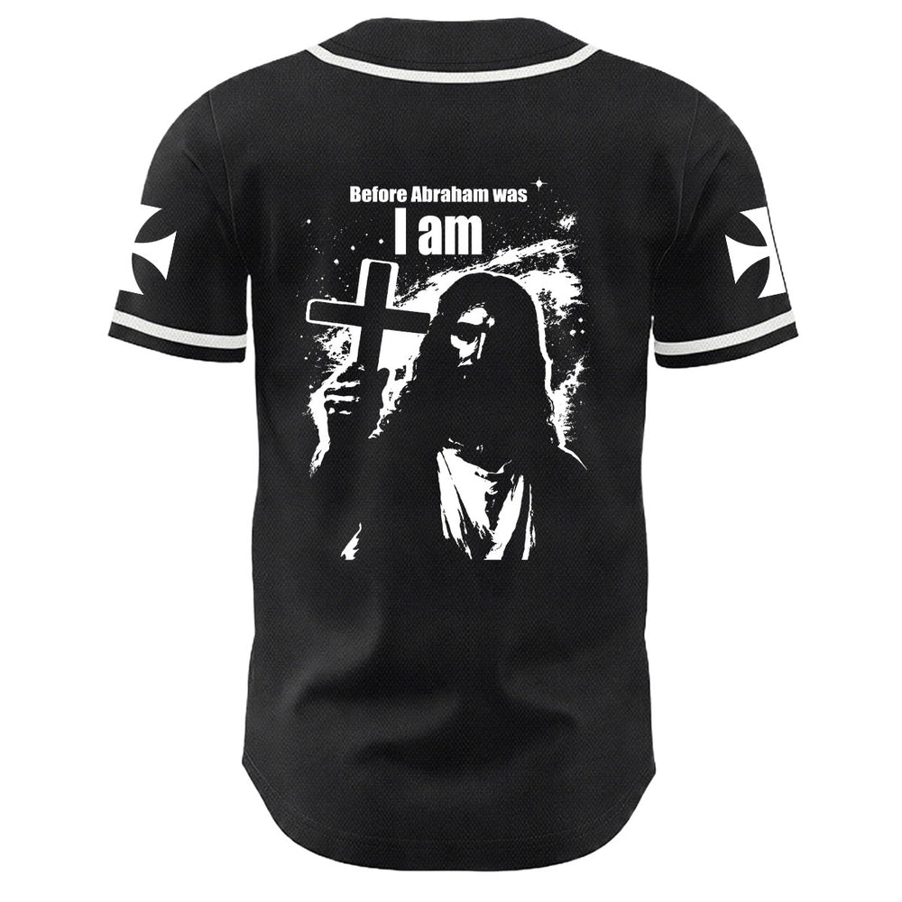 Christianartworkshop Bevor Abraham war, bin ich Jesus Kreuz Nagel Grafik Unisex Baseballtrikot - image 1