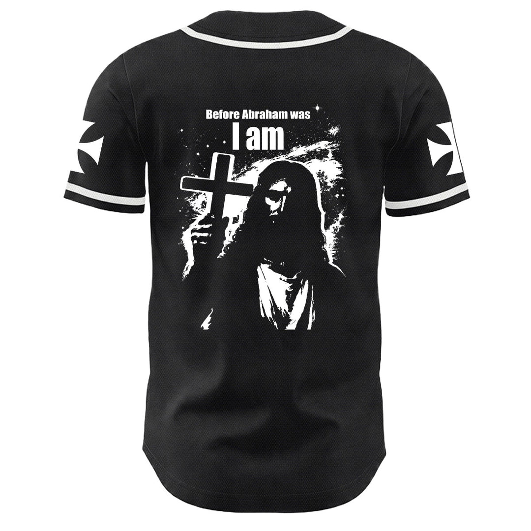 Christianartworkshop Bevor Abraham war, bin ich Jesus Kreuz Nagel Grafik Unisex Baseballtrikot - image 1