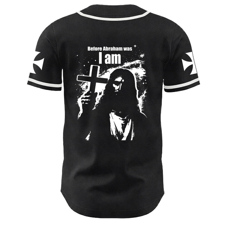 Christianartworkshop Bevor Abraham war, bin ich Jesus Kreuz Nagel Grafik Unisex Baseballtrikot - image 1