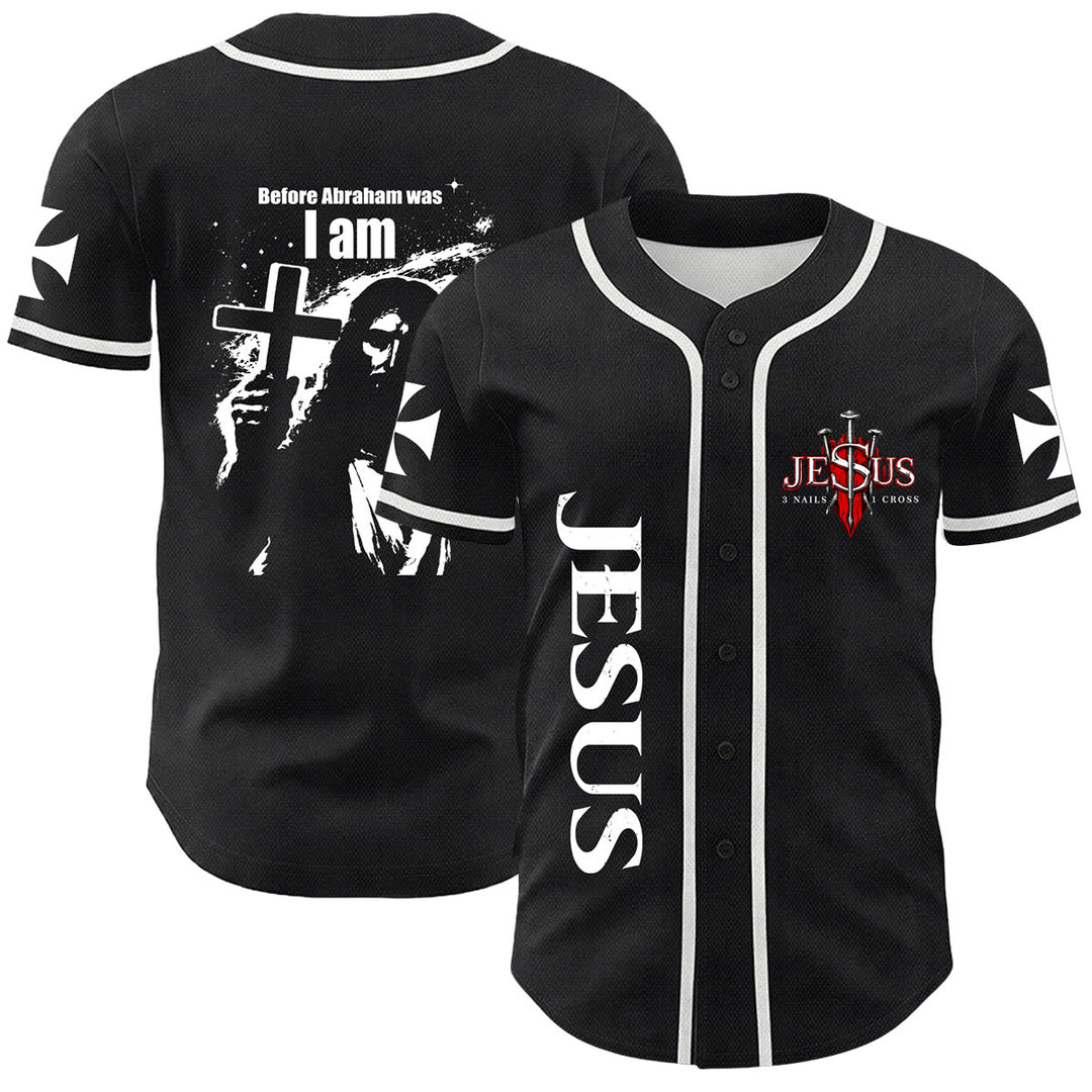 Christianartworkshop Bevor Abraham war, bin ich Jesus Kreuz Nagel Grafik Unisex Baseballtrikot - Weiß - 5XL - image 0