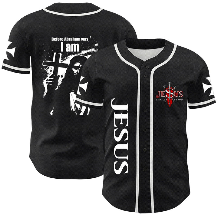 Christianartworkshop Bevor Abraham war, bin ich Jesus Kreuz Nagel Grafik Unisex Baseballtrikot - Weiß - 5XL - image 0