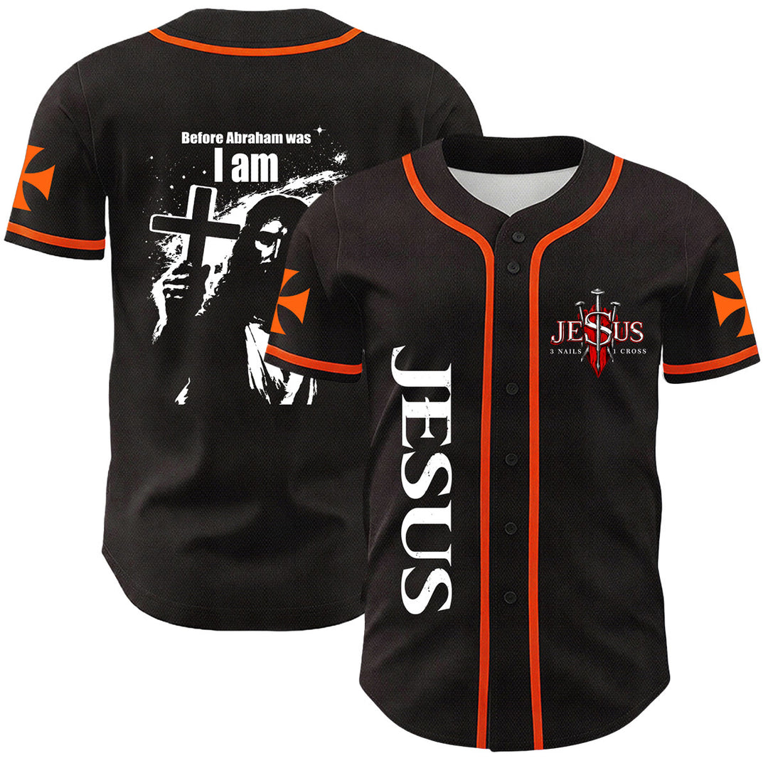 Christianartworkshop Bevor Abraham war, bin ich Jesus Kreuz Nagel Grafik Unisex Baseballtrikot - Orange - 5XL - image 3