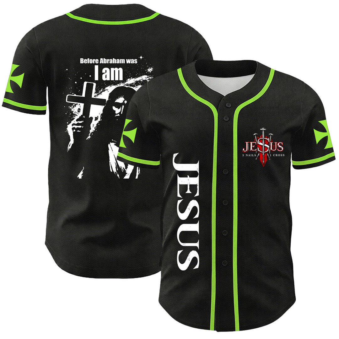 Christianartworkshop Bevor Abraham war, bin ich Jesus Kreuz Nagel Grafik Unisex Baseballtrikot - Hellgrün - 5XL - image 18