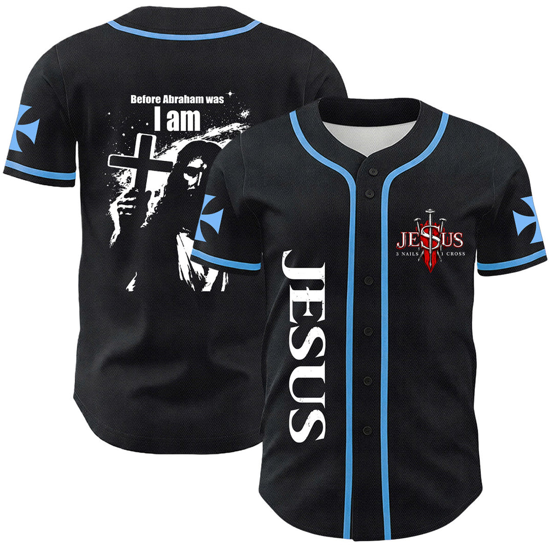 Christianartworkshop Bevor Abraham war, bin ich Jesus Kreuz Nagel Grafik Unisex Baseballtrikot - Blau - 5XL - image 9