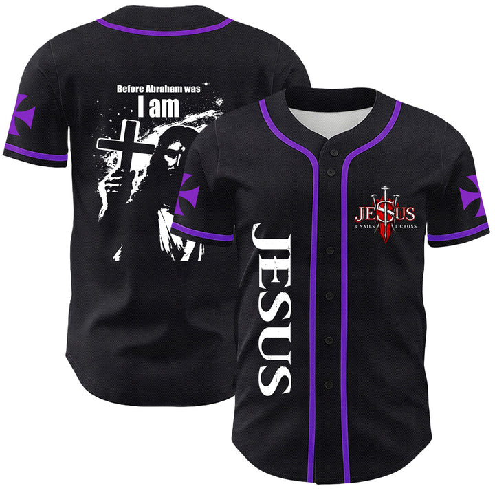 Christianartworkshop Bevor Abraham war, bin ich Jesus Kreuz Nagel Grafik Unisex Baseballtrikot - Lila - 5XL - image 21