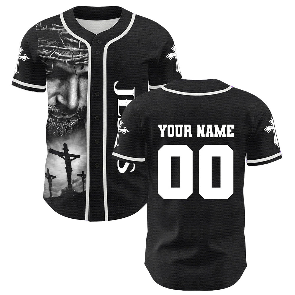 Christianartworkshop Dornenkrone Jesus Individueller Name Nummer Kreuz Ärmel Unisex Baseballtrikot - image 1