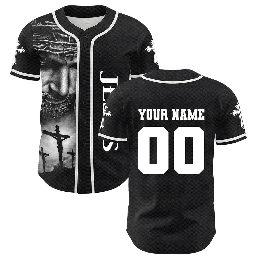 Christianartworkshop Dornenkrone Jesus Individueller Name Nummer Kreuz Ärmel Unisex Baseballtrikot - image 1