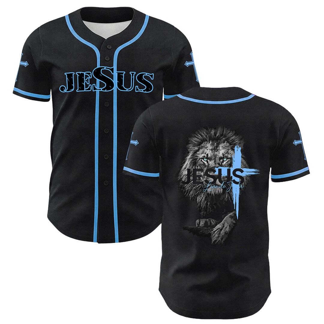 Christianartworkshop Unisex-Baseballtrikot mit Löwen-von-Judas-Jesus-Kreuz-Grafik - Blau - 5XL - image 6