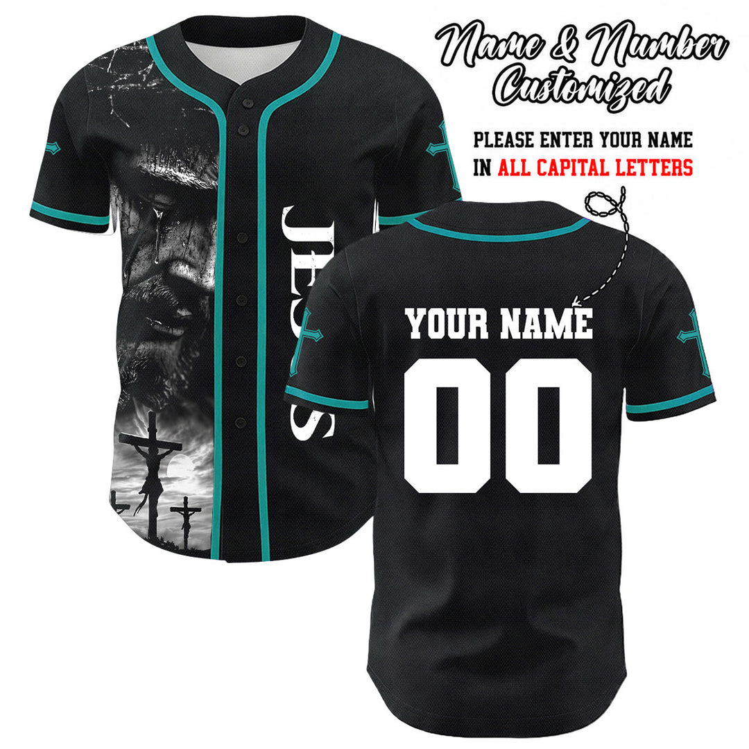 Christianartworkshop Jesus Kreuzigung Benutzerdefinierter Name Nummer Kreuz Ärmel Unisex Baseballtrikot - Dunkelgrün - 5XL - image 32