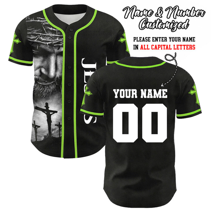 Christianartworkshop Dornenkrone Jesus Individueller Name Nummer Kreuz Ärmel Unisex Baseballtrikot - Hellgrün - 5XL - Name und Nummer personalisiert - image 24