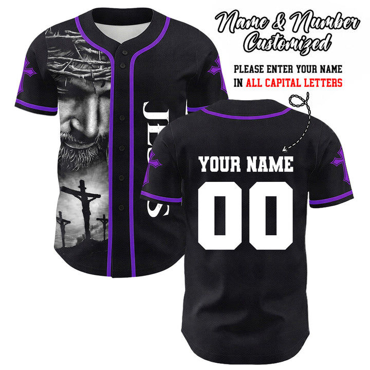 Christianartworkshop Dornenkrone Jesus Individueller Name Nummer Kreuz Ärmel Unisex Baseballtrikot - Lila - 5XL - Name und Nummer personalisiert - image 28