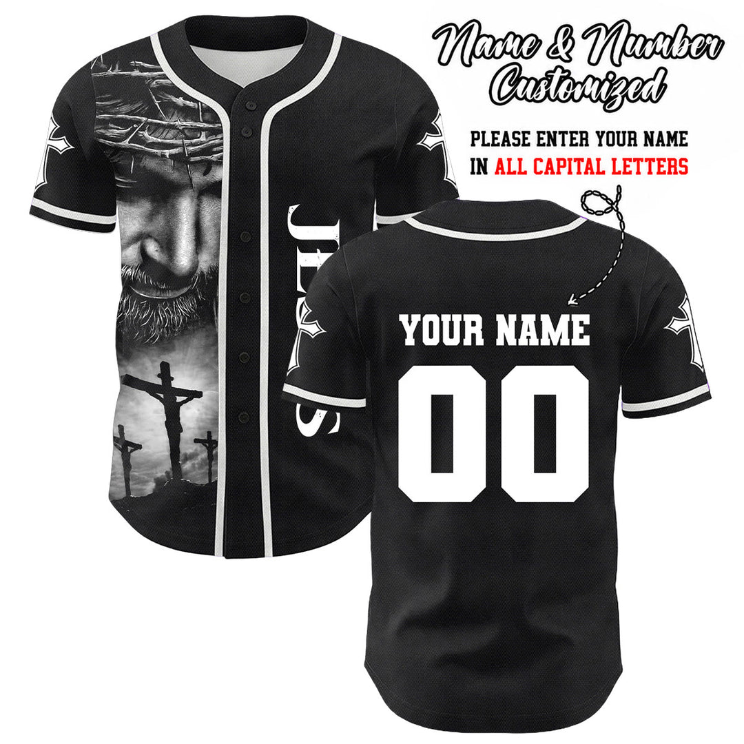 Christianartworkshop Dornenkrone Jesus Individueller Name Nummer Kreuz Ärmel Unisex Baseballtrikot - Weiß - 5XL - Name und Nummer personalisiert - image 0