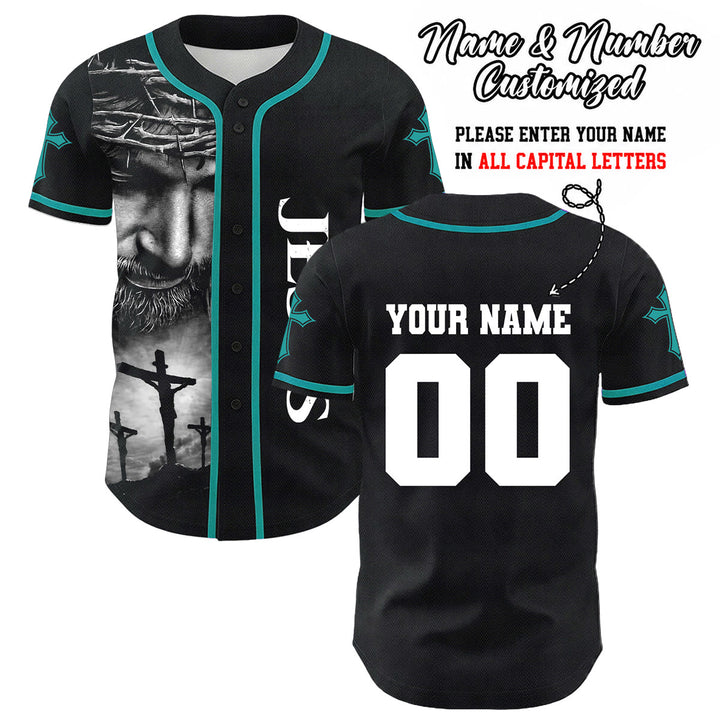 Christianartworkshop Dornenkrone Jesus Individueller Name Nummer Kreuz Ärmel Unisex Baseballtrikot - Dunkelgrün - 5XL - Name und Nummer personalisiert - image 32