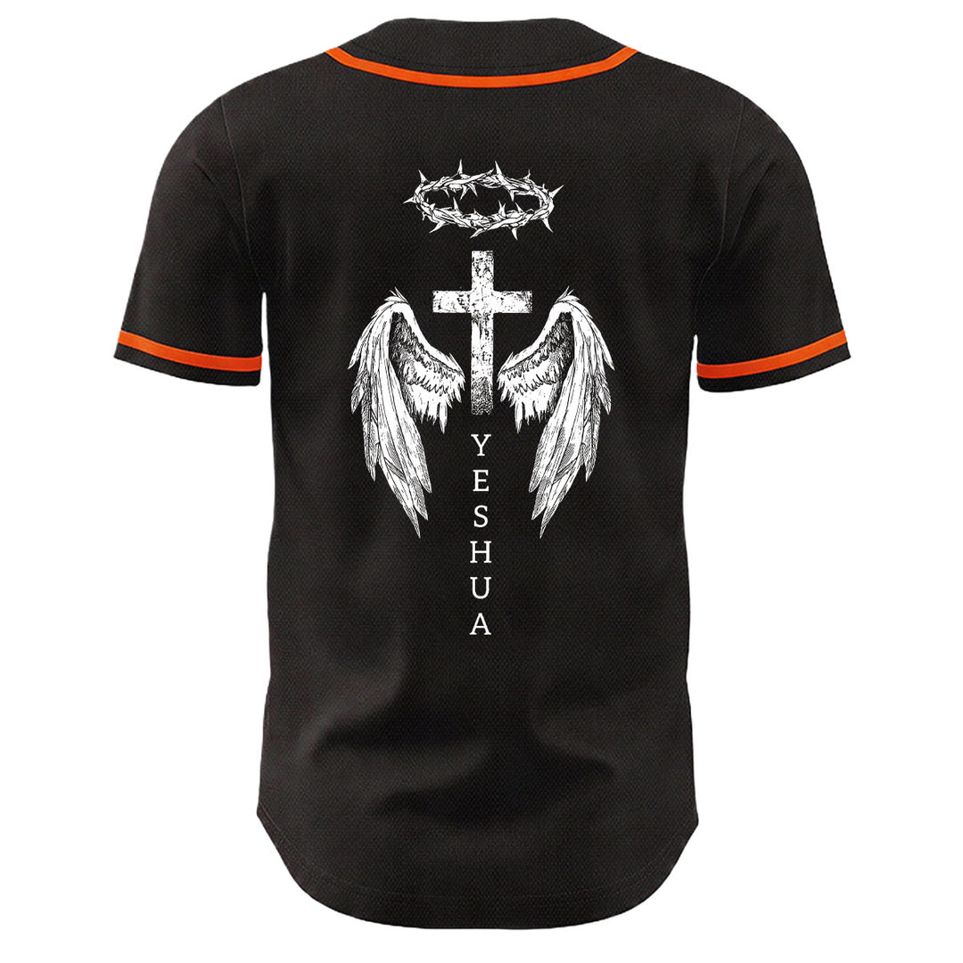 Christianartworkshop Yeshua Dornenkrone Kreuz Engelsflügel Unisex Baseballtrikot - image 16