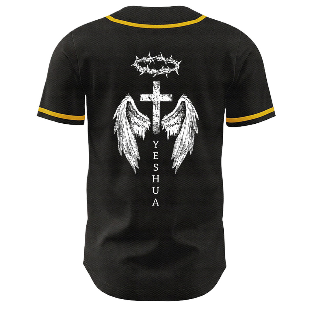 Christianartworkshop Yeshua Dornenkrone Kreuz Engelsflügel Unisex Baseballtrikot - image 4