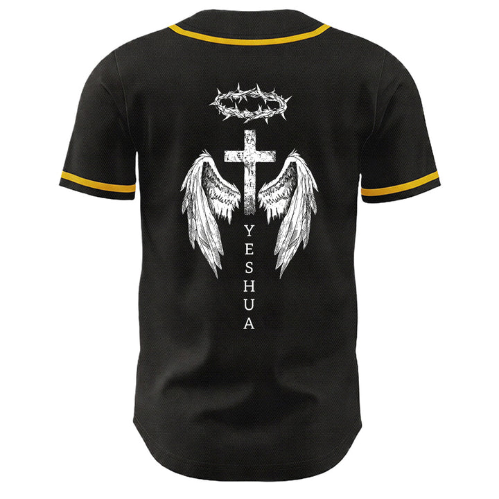 Christianartworkshop Yeshua Dornenkrone Kreuz Engelsflügel Unisex Baseballtrikot - image 4