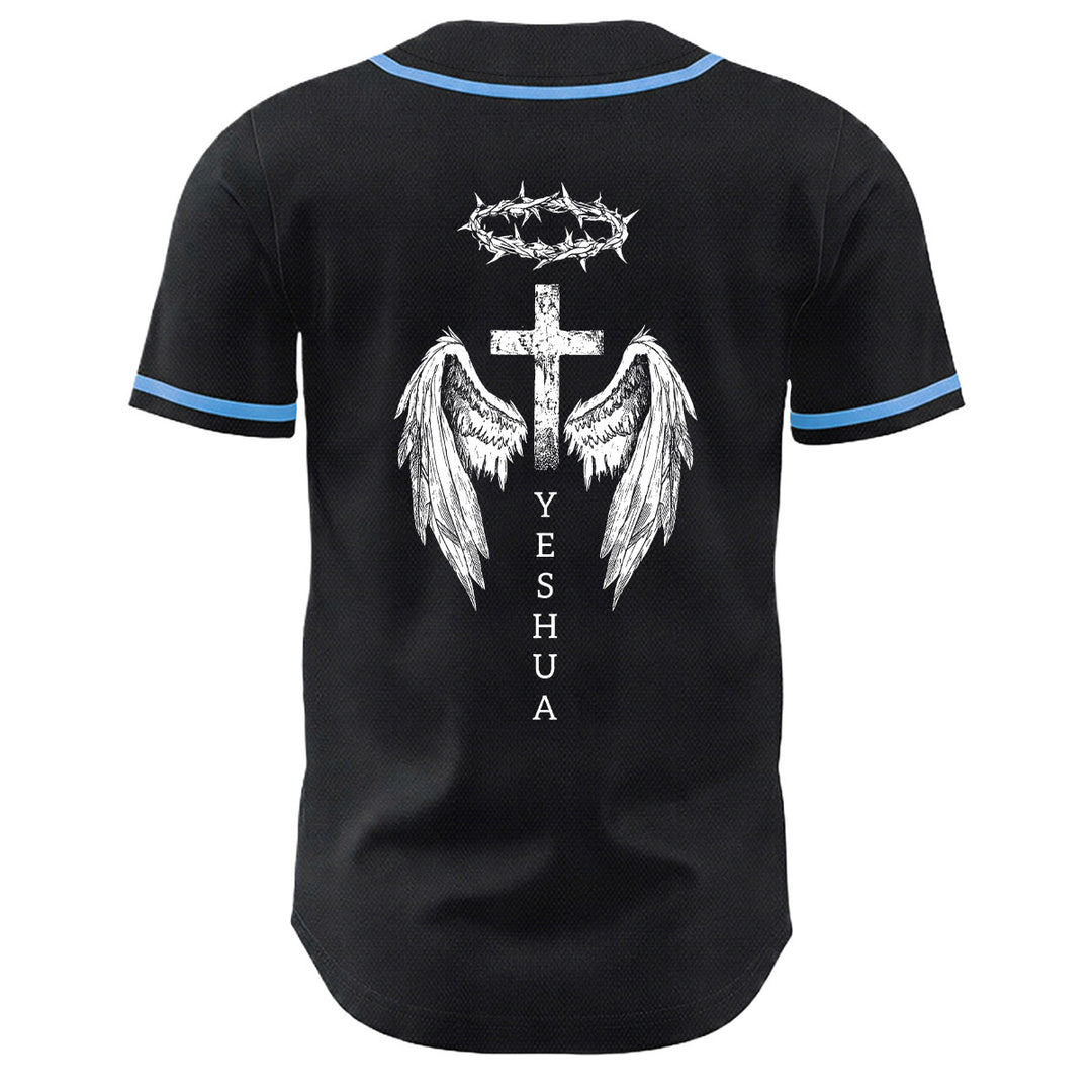Christianartworkshop Yeshua Dornenkrone Kreuz Engelsflügel Unisex Baseballtrikot - image 7