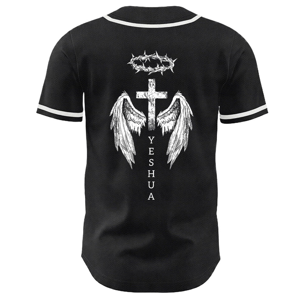 Christianartworkshop Yeshua Dornenkrone Kreuz Engelsflügel Unisex Baseballtrikot - image 1