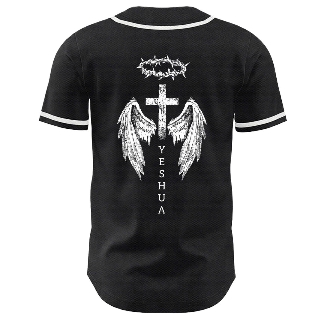 Christianartworkshop Yeshua Dornenkrone Kreuz Engelsflügel Unisex Baseballtrikot - image 1