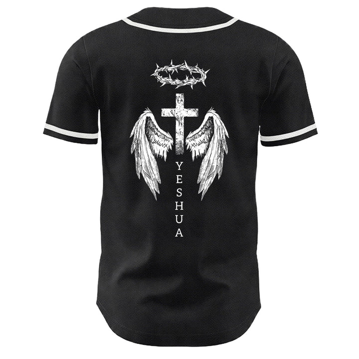 Christianartworkshop Yeshua Dornenkrone Kreuz Engelsflügel Unisex Baseballtrikot - image 1