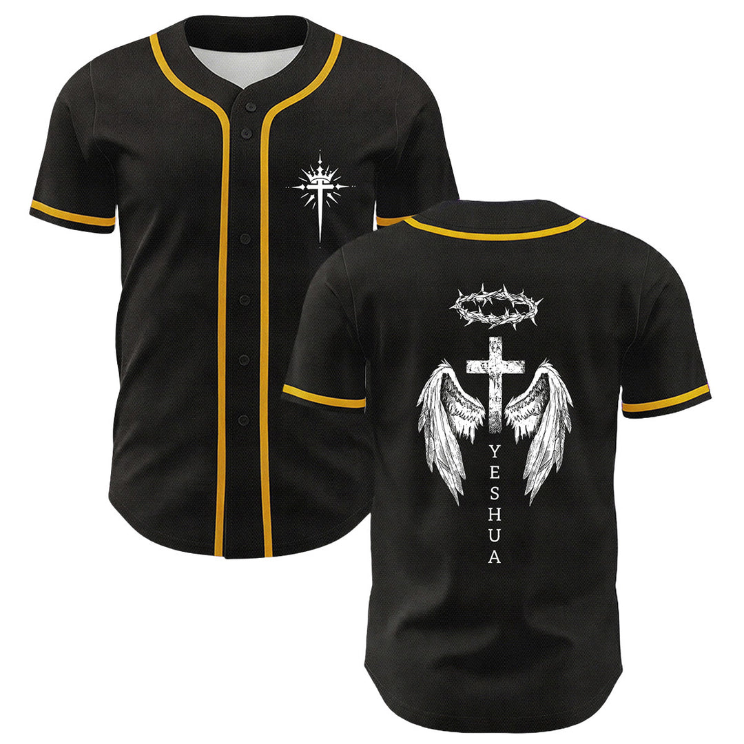 Christianartworkshop Yeshua Dornenkrone Kreuz Engelsflügel Unisex Baseballtrikot - Gelb - 5XL - image 3