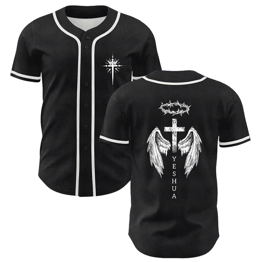 Christianartworkshop Yeshua Dornenkrone Kreuz Engelsflügel Unisex Baseballtrikot - Weiß - 5XL - image 0