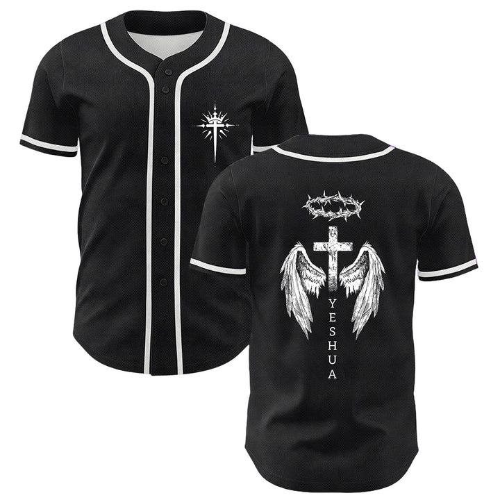Christianartworkshop Yeshua Dornenkrone Kreuz Engelsflügel Unisex Baseballtrikot - Weiß - 5XL - image 0