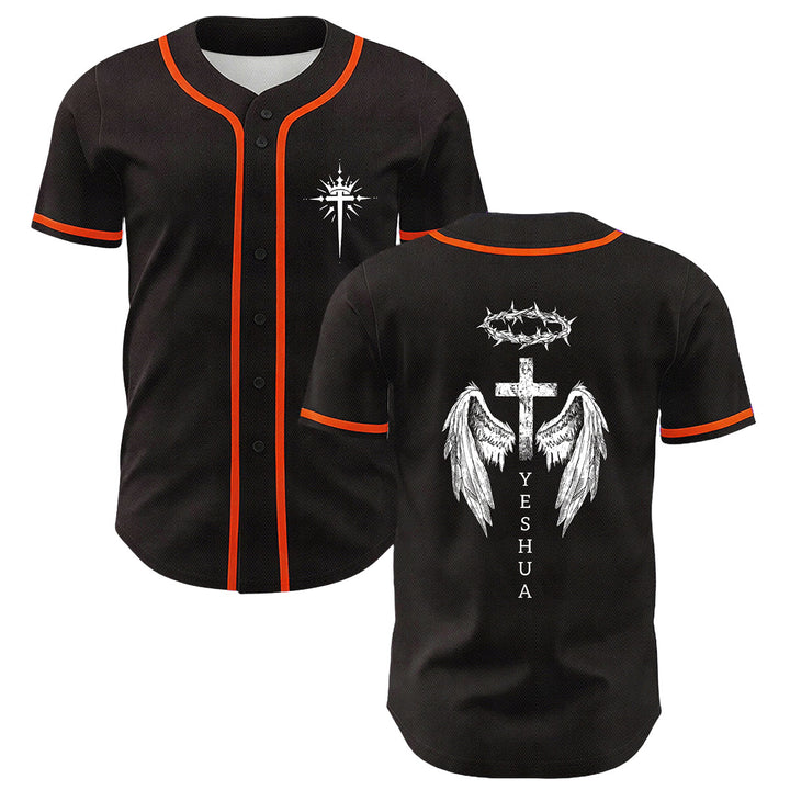 Christianartworkshop Yeshua Dornenkrone Kreuz Engelsflügel Unisex Baseballtrikot - Orange - 5XL - image 15