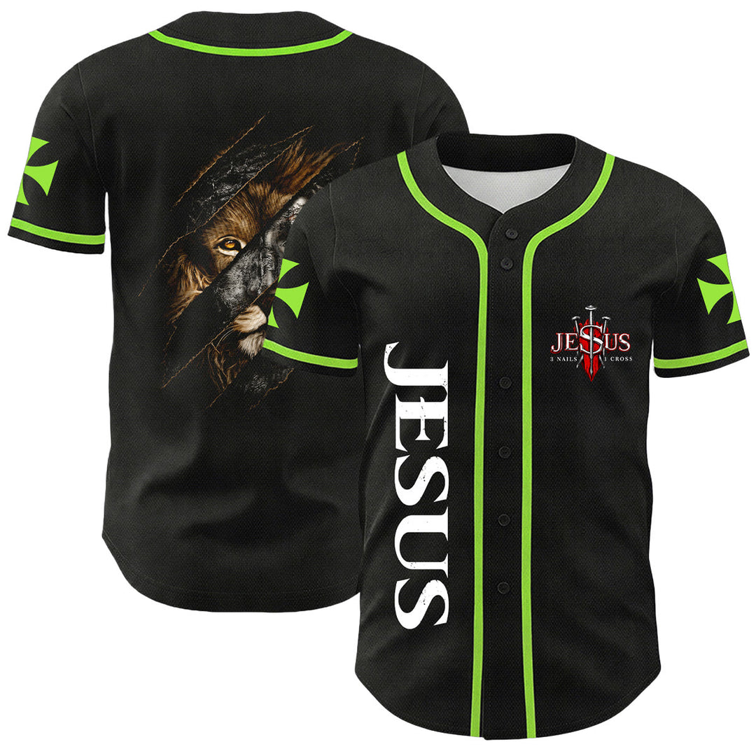 Christianartworkshop Jesus Löwe von Juda Zerrissenes Kratzer 3 Nägel Kreuz Unisex Baseballtrikot - Hellgrün - 5XL - image 18