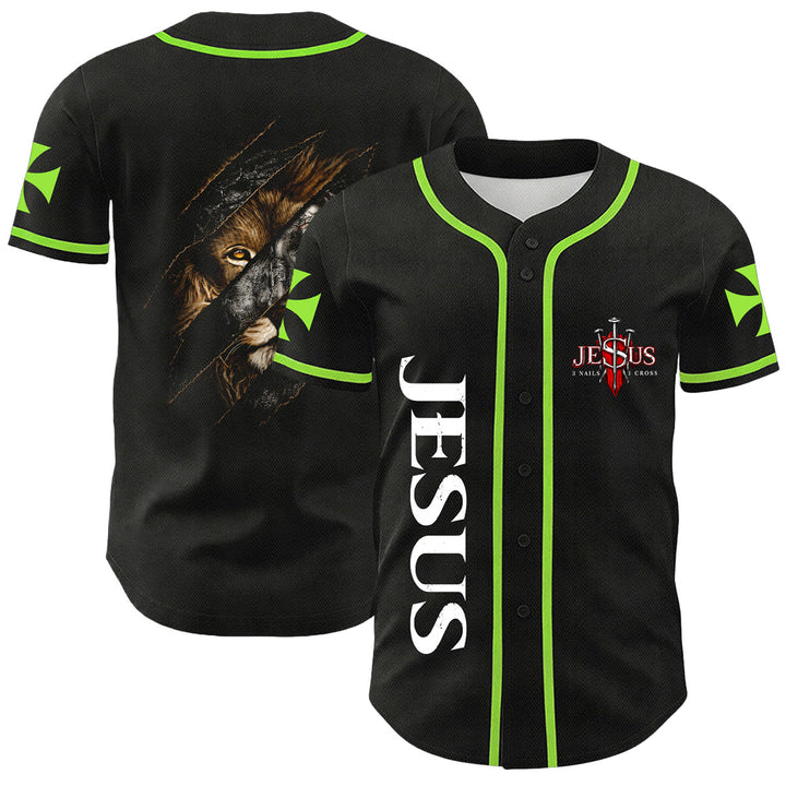 Christianartworkshop Jesus Löwe von Juda Zerrissenes Kratzer 3 Nägel Kreuz Unisex Baseballtrikot - Hellgrün - 5XL - image 18