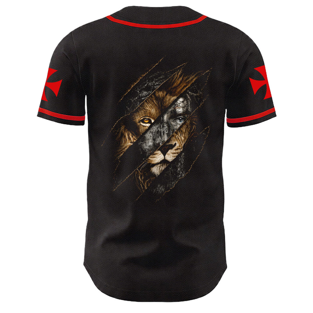 Christianartworkshop Jesus Löwe von Juda Zerrissenes Kratzer 3 Nägel Kreuz Unisex Baseballtrikot - image 1