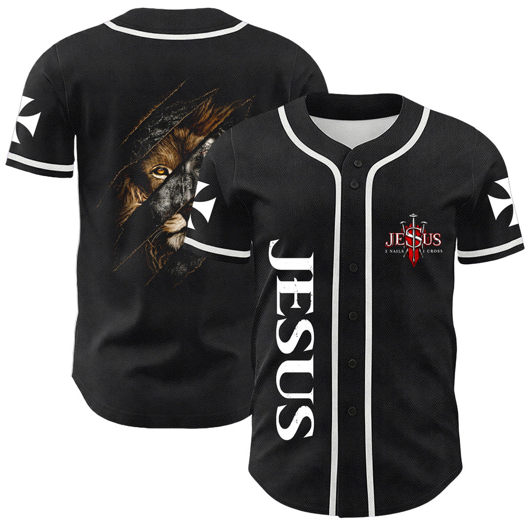 Christianartworkshop Jesus Löwe von Juda Zerrissenes Kratzer 3 Nägel Kreuz Unisex Baseballtrikot - Weiß - 5XL - image 9