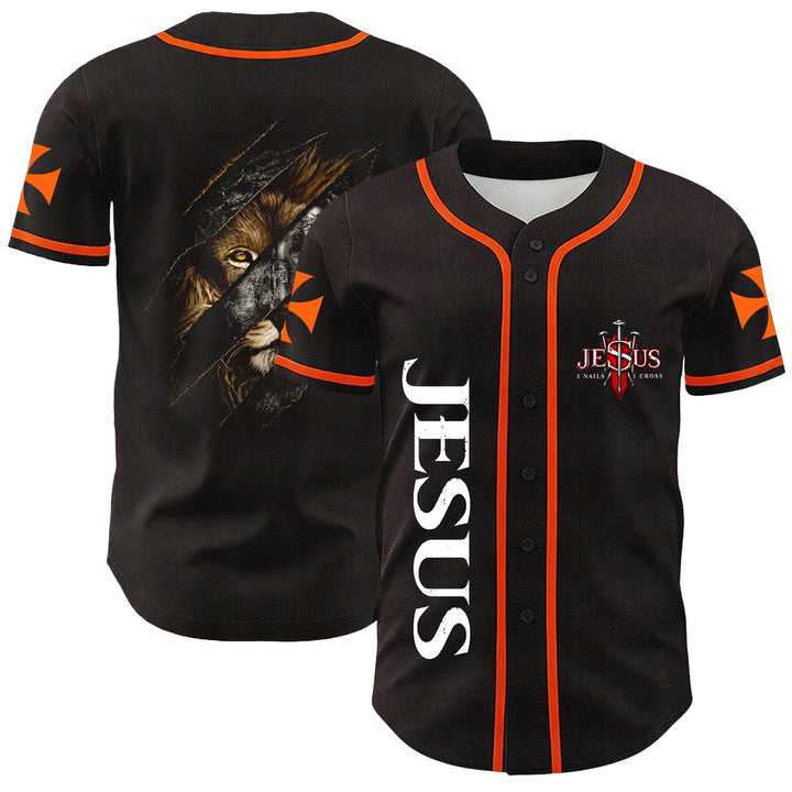 Christianartworkshop Jesus Löwe von Juda Zerrissenes Kratzer 3 Nägel Kreuz Unisex Baseballtrikot - Orange - 5XL - image 15