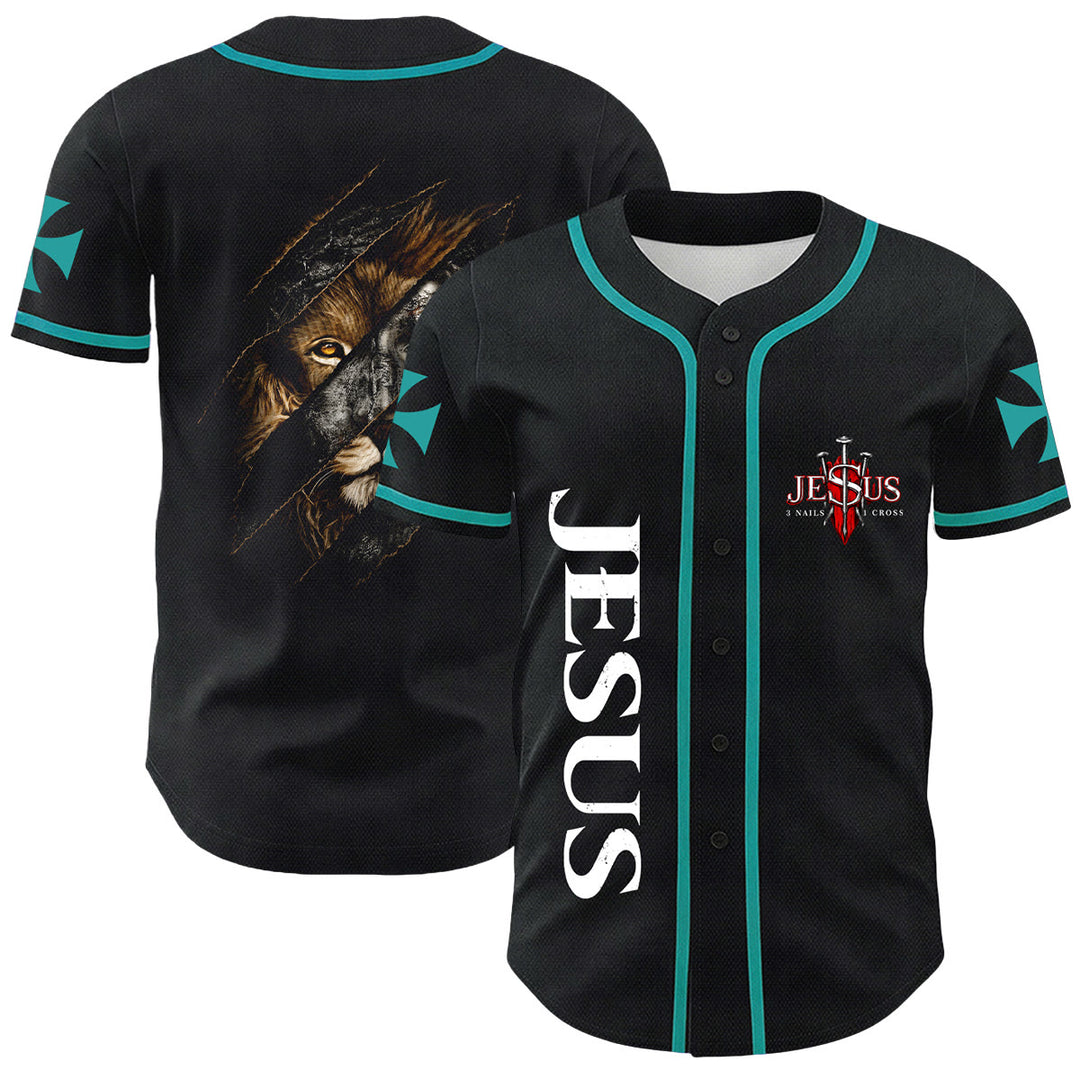 Christianartworkshop Jesus Löwe von Juda Zerrissenes Kratzer 3 Nägel Kreuz Unisex Baseballtrikot - Dunkelgrün - 5XL - image 24
