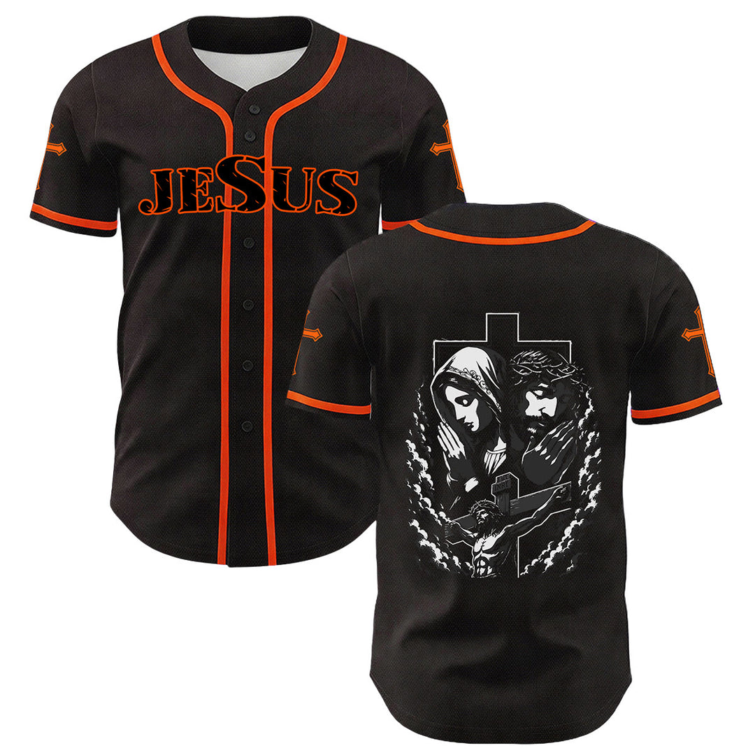 Christianartworkshop Jesus Jungfrau Maria Kruzifix Kreuz Christliches Unisex Baseballtrikot - Orange - 5XL - image 18