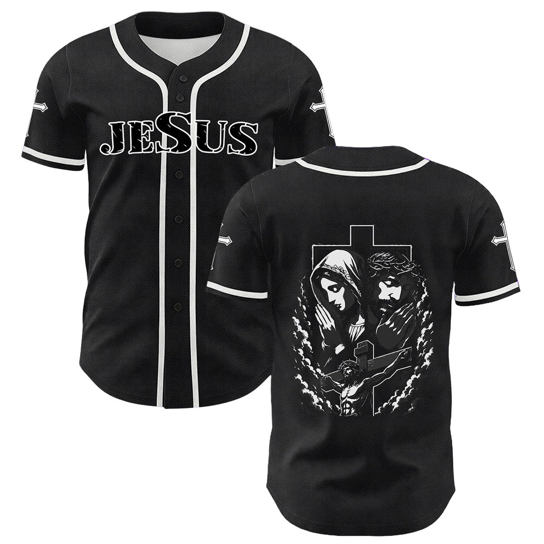 Christianartworkshop Jesus Jungfrau Maria Kruzifix Kreuz Christliches Unisex Baseballtrikot - Weiß - 5XL - image 0