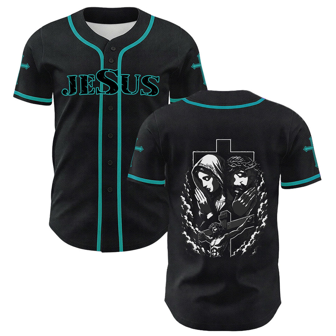 Christianartworkshop Jesus Jungfrau Maria Kruzifix Kreuz Christliches Unisex Baseballtrikot - Dunkelgrün - 5XL - image 9