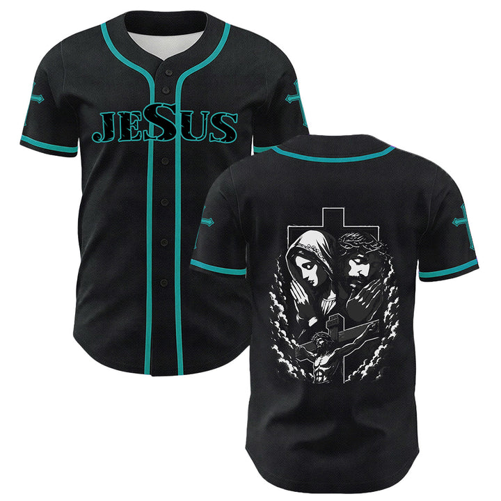 Christianartworkshop Jesus Jungfrau Maria Kruzifix Kreuz Christliches Unisex Baseballtrikot - Dunkelgrün - 5XL - image 9