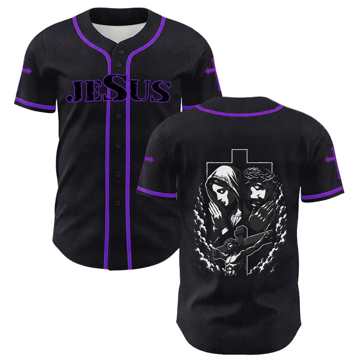 Christianartworkshop Jesus Jungfrau Maria Kruzifix Kreuz Christliches Unisex Baseballtrikot - Lila - 5XL - image 24