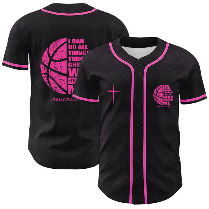 Christianartworkshop Basketball „Ich kann alles durch Christus tun“ Unisex-Baseballtrikot - Rosa - 5XL - image 3