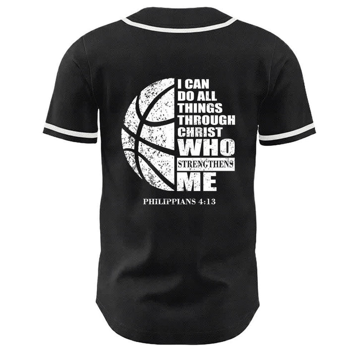 Christianartworkshop Basketball „Ich kann alles durch Christus tun“ Unisex-Baseballtrikot - image 1