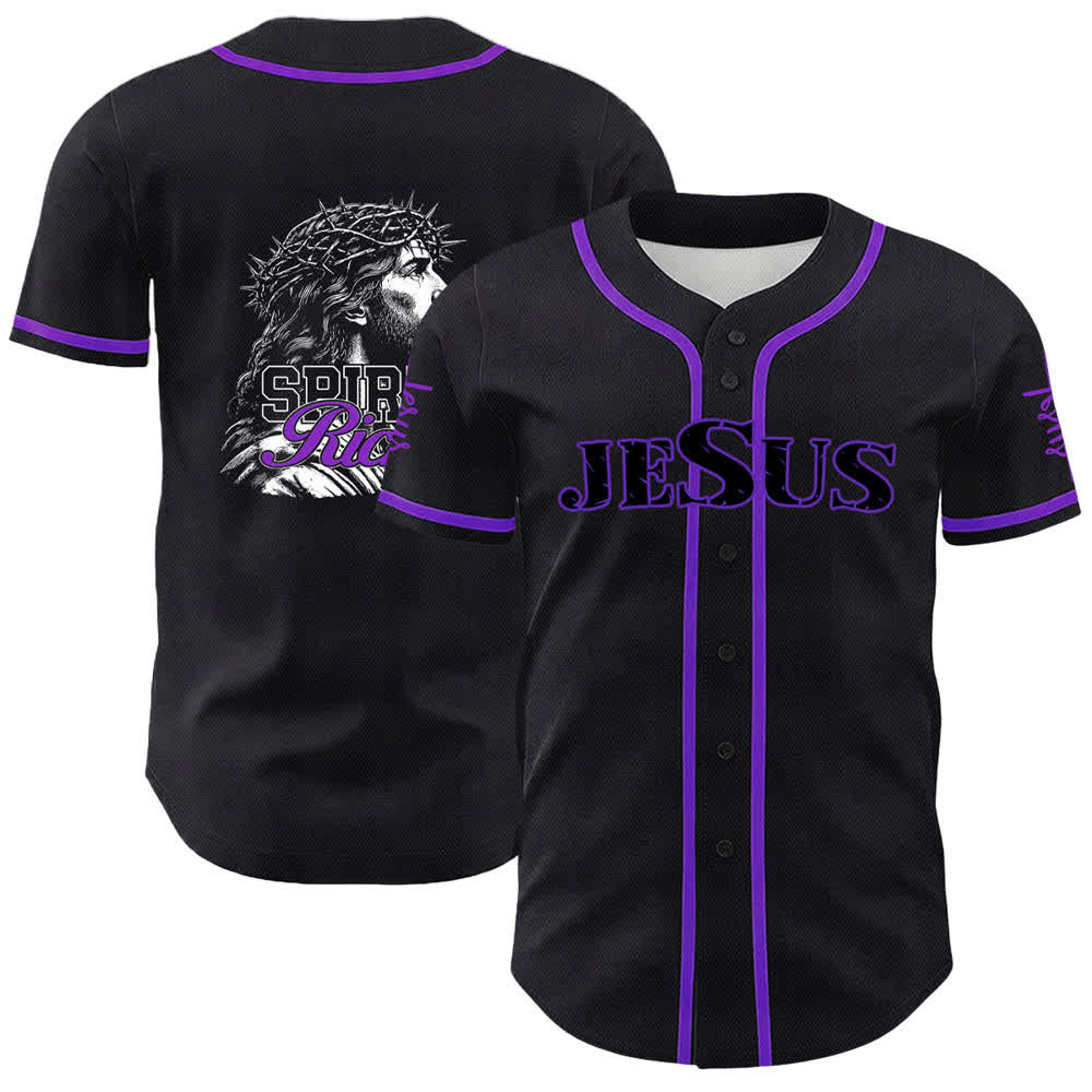 Christianartworkshop Jesus Spirit Rich Crown Of Thorns Portrait Unisex Baseball Jersey - Lila - 5XL - image 18