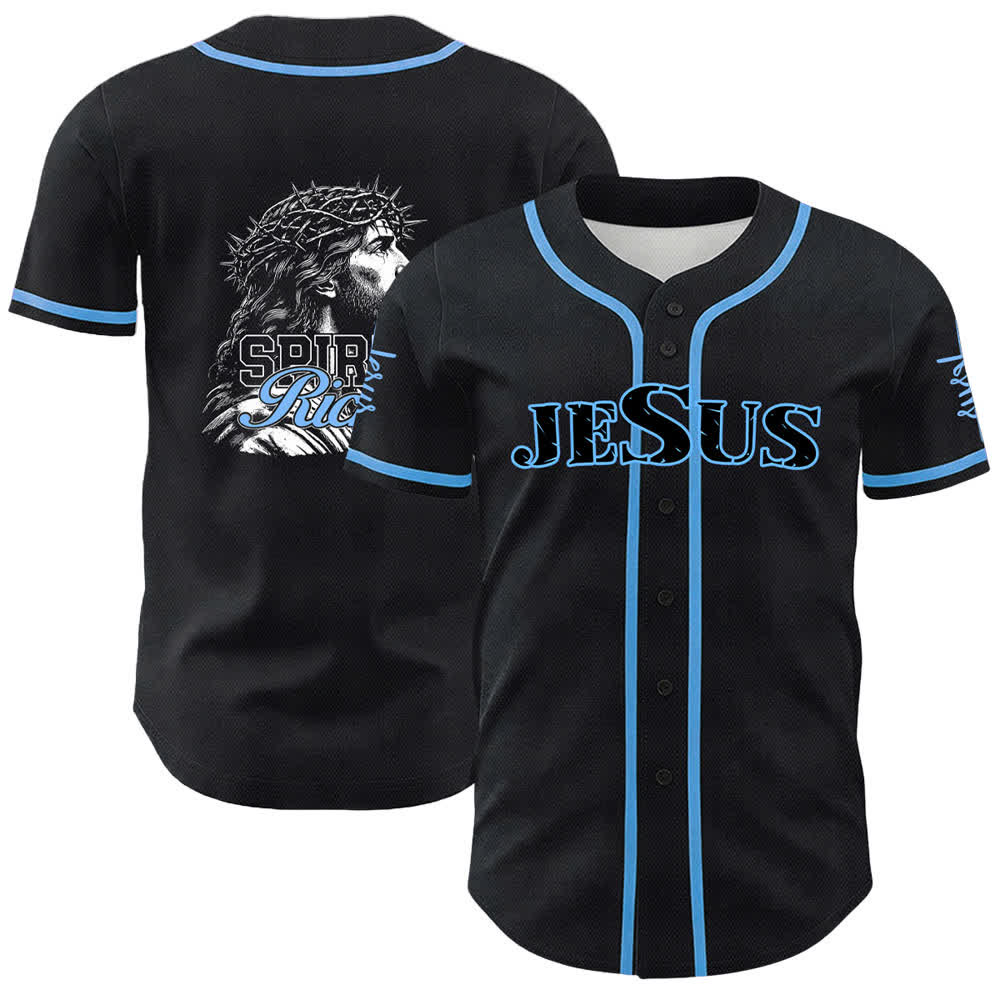 Christianartworkshop Jesus Spirit Rich Crown Of Thorns Portrait Unisex Baseball Jersey - Blau - 5XL - image 0