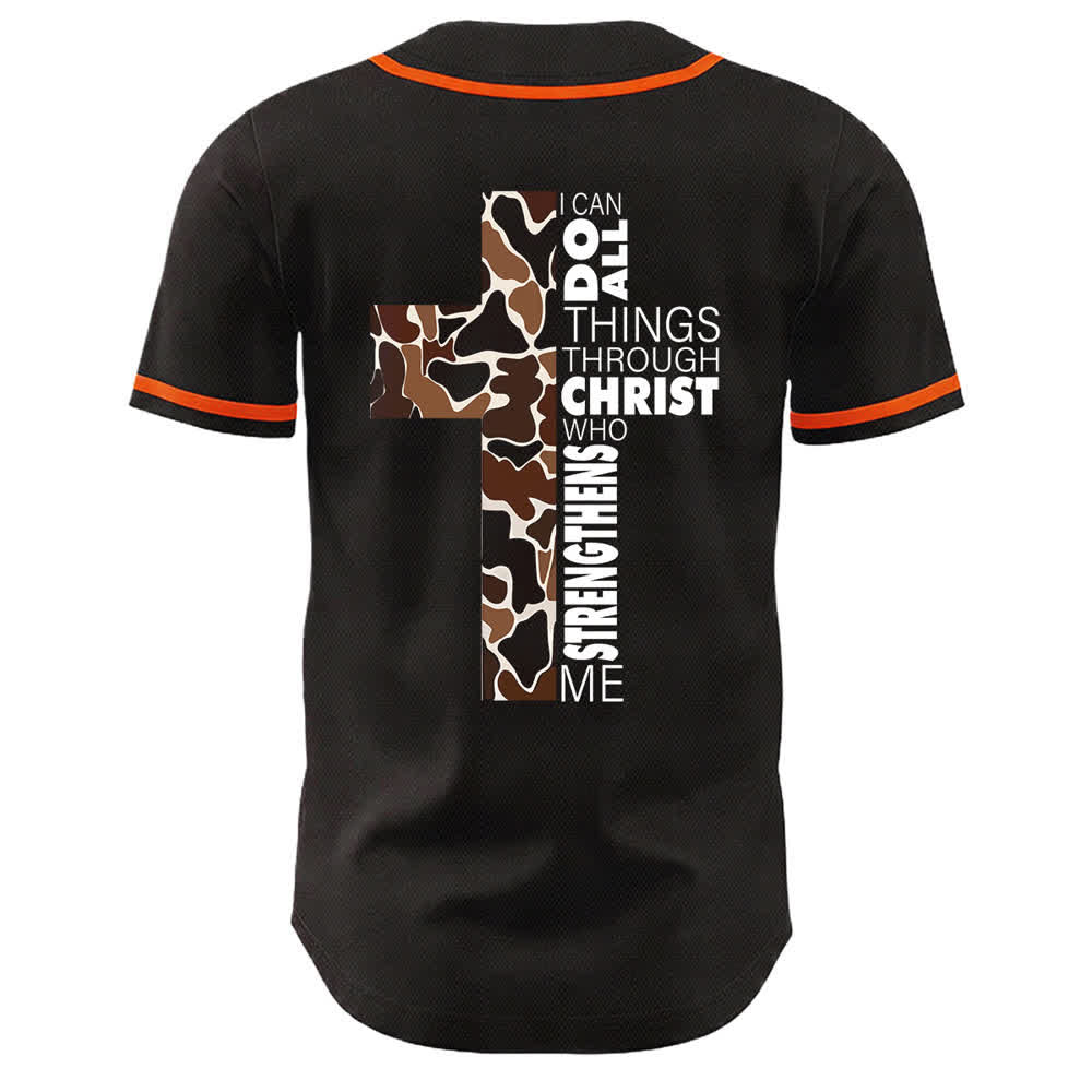 Christianartworkshop Leopard Print Cross I Can Do All Through Christ Unisex Baseball Jersey - image 10