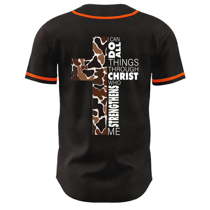 Christianartworkshop Leopard Print Cross I Can Do All Through Christ Unisex Baseball Jersey - image 10